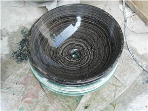 Black Wood Vein Marble Round Sink,Antique Wood Marble Basin