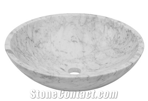 Carrara White Marble Round Vessel Sinks, Bianco Carrara White Marble Basins