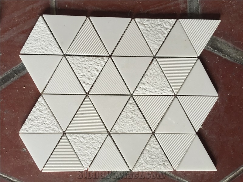 Carrara White Split and Honed Finished Triangle Marble Mosaic Tile