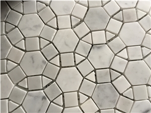 Hexagon and Round Coin Bianco Carrara Marble Mosaic Tile