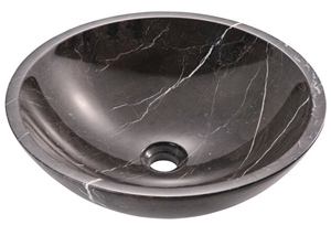 Nero Marquina Marble Vessel Sink, Round Sinks, Wash Basins