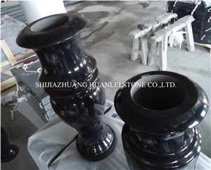 Black Granite Round Vase, Cemetery Accessories Polished Turned Vases, Shanxi Black Granite Monument & Tombstone Accessories, Flower Holder