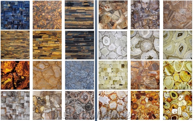 Colorful Gemstone, Precious Stone Slabs and Tiles,Woodstone,Agate Stone,Tiger Eyes Stone