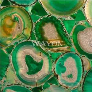 Natural Crystal Gemstone Tiles & Slabs, Green Crystal Agate Semiprecious Stone