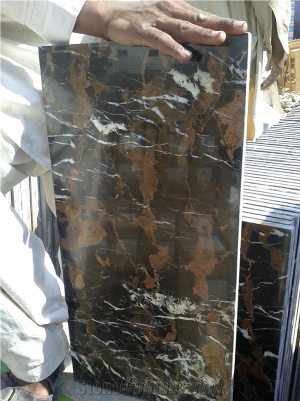 Pakistani Black and Gold Marble Slabs & Tiles, Pakistani Portoro Marble Slabs & Tiles