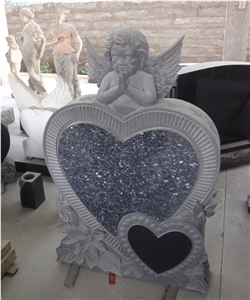 Blue Pearl Angel with Heart Monument & Tombstone