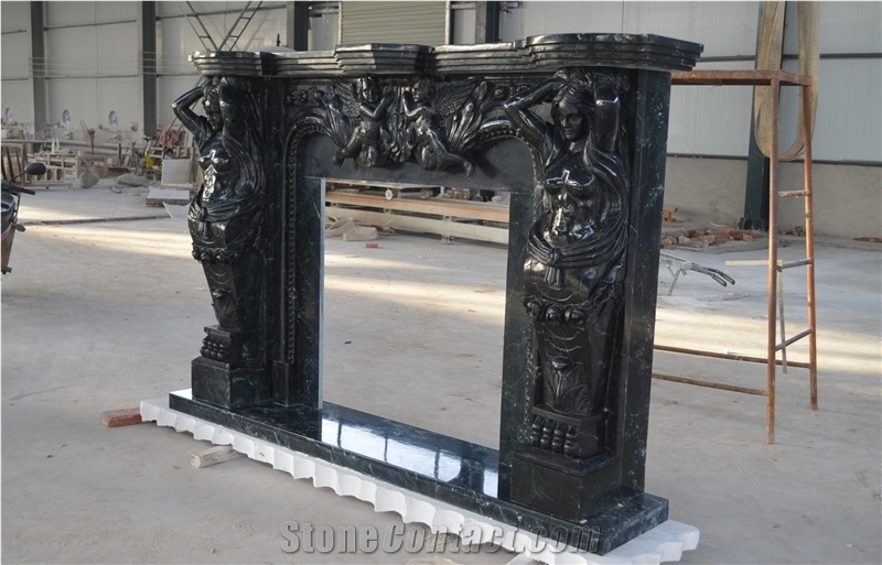 India Green Marble Fireplace Mantel