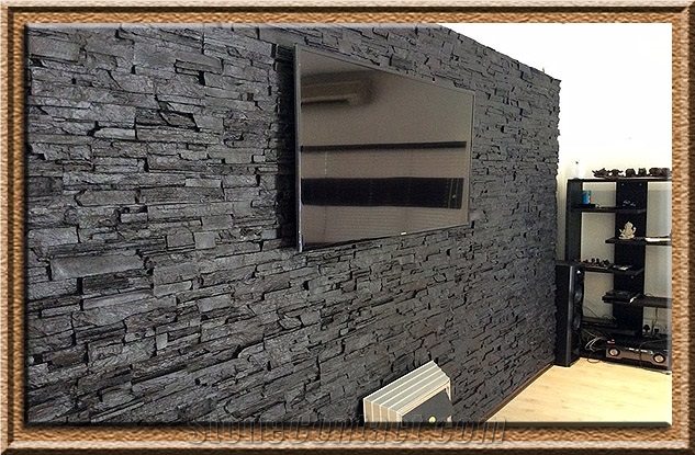 Riven Walling Rta, Indonesia Black Basalt Walling Tiles