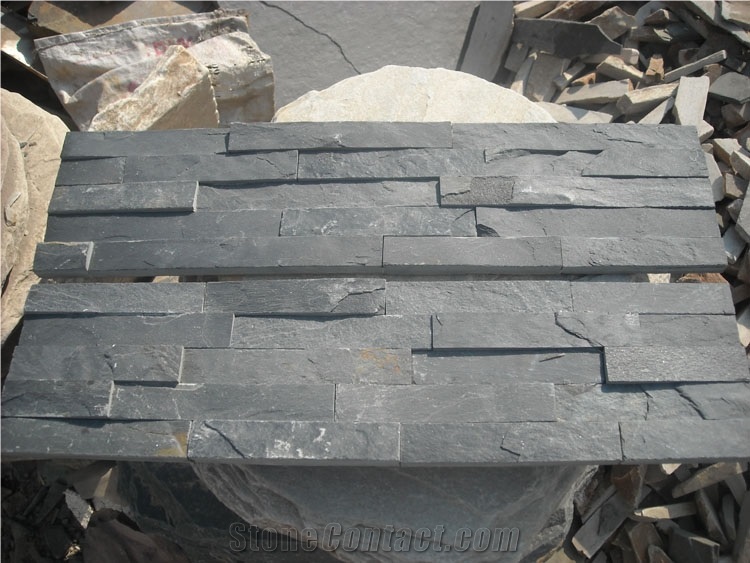 China Black Slate Stacked Stone,Hebei Black Slate Cultured Stone, Ledge Stone for Wall Cladding Stone