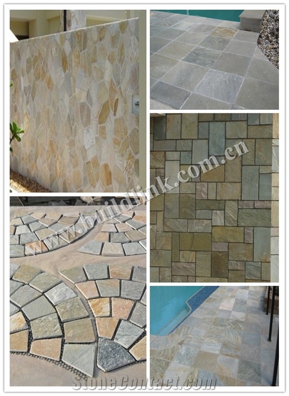 Multicolor Quartizite Walling and Flooring Tiles, China Yellow Quartzite French Pattern