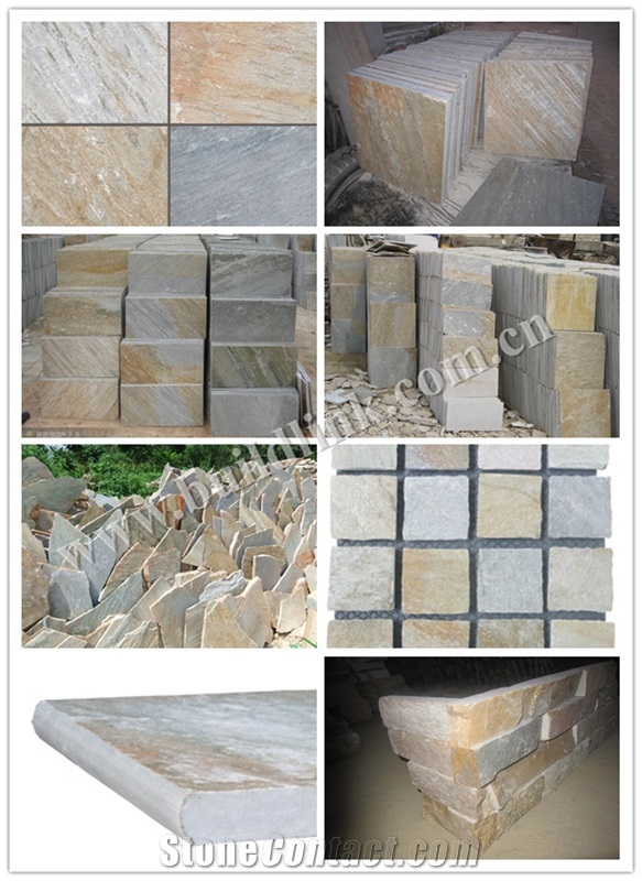 Multicolor Quartizite Walling and Flooring Tiles, China Yellow Quartzite French Pattern