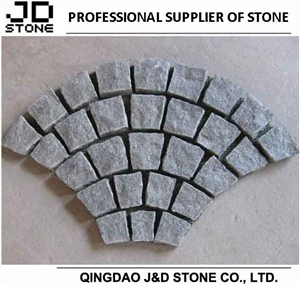 Mesh Paving Stone/ Granite Cobble Stone with Mesh/ Granite Paving Stone Mat, Grey Granite Paving Stone
