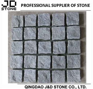 Mesh Paving Stone/ Granite Cobble Stone with Mesh/ Granite Paving Stone Mat, Grey Granite Paving Stone