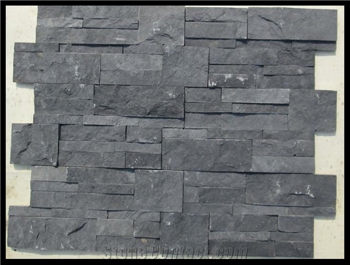 Black Split Face Culture Slate / Stack Tiles - Natural Slate Cladding 600x150mm