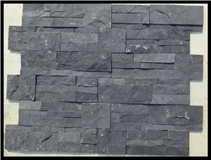 Black Split Face Culture Slate / Stack Tiles - Natural Slate Cladding 600x150mm