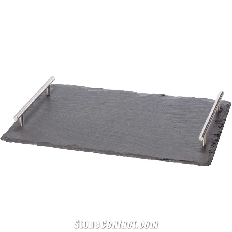 Natural Edge Slate Tray with Handles