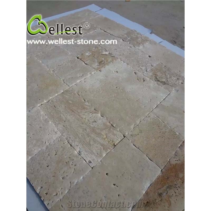 Antiqued Travertine Franch Pattern in Brushed Finish with Chiseled Edge