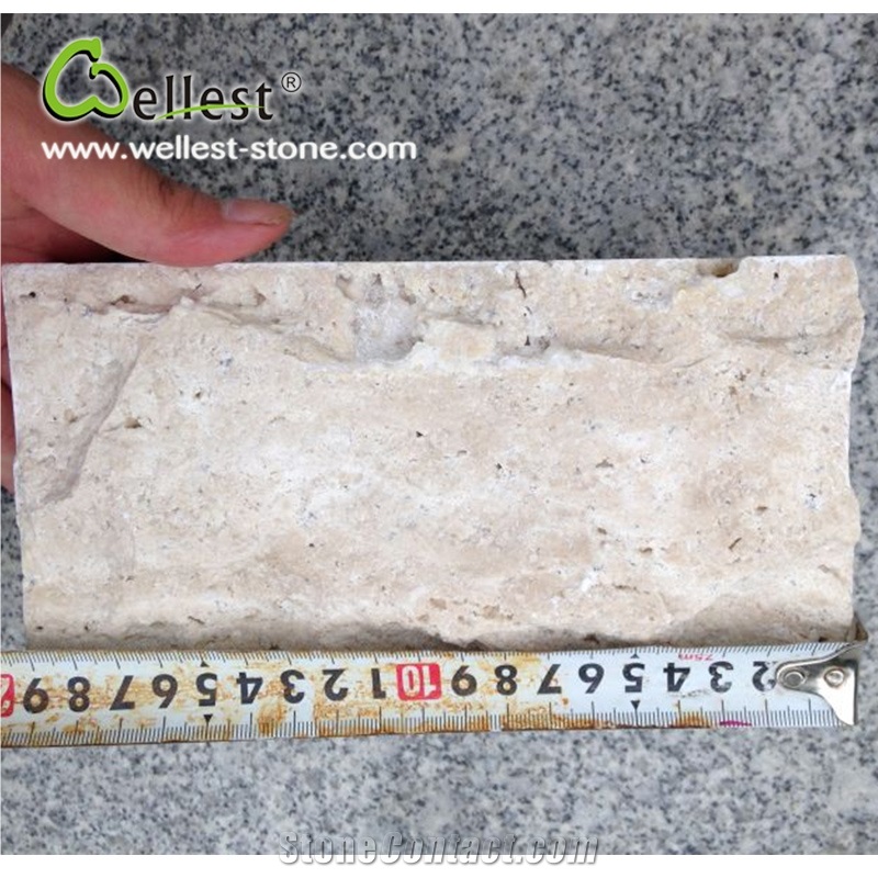 China Hard Beige Color Travertine Split Mushroom Pillow Castle Stone Exterior Wall Cladding Tile and Corner