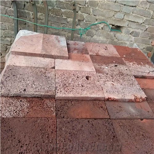 Brushed Lava Rock Floor Tile & Slab, Red Lava Stone Basalt Cut to Size