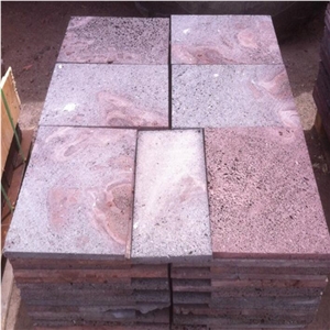 Brushed Lava Rock Floor Tile & Slab, Red Lava Stone Basalt Cut to Size