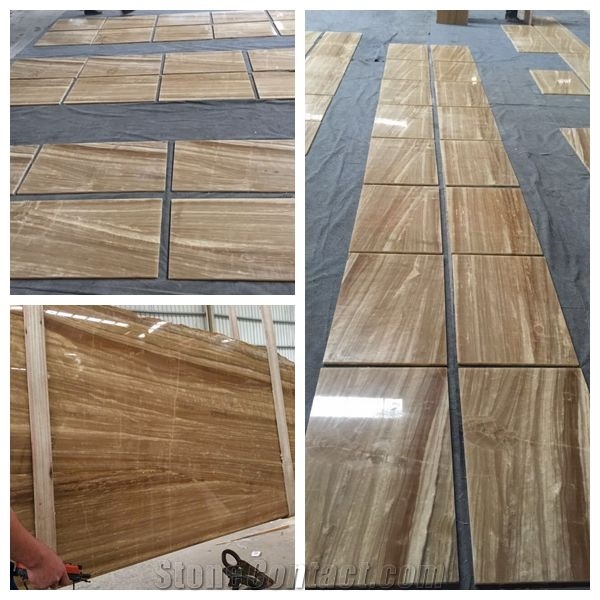 Golden Wood Marble Floor Covering Tiles / Wood Grain Yellow Marble Wall Covering Tiles, China Yellow Marble