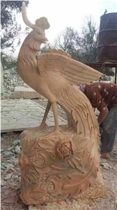 Phoenix Sculpture, Yellow Marble Animal Sculpture,Handcarved Garden Animal Sculptures