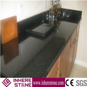 Cheap India Black Gold Granite Kitchen Work Top, Gold Star Galaxy Custom Countertops, Galaxi Black India Granite Price