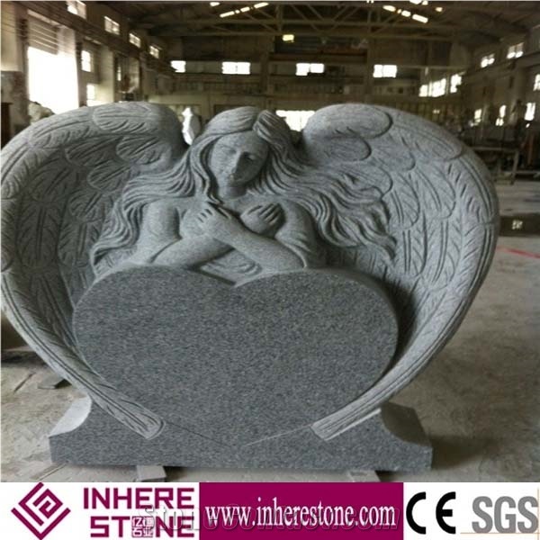 Custom Designs G603 Granite Heart Shaped Angel Tombstone & Monument