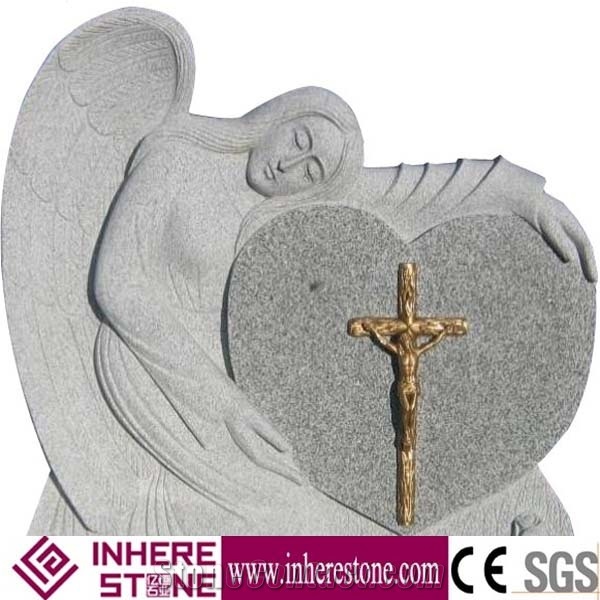 G603 Granite Angel Tombstone and Tombstone with Angel, Heart Tombstones