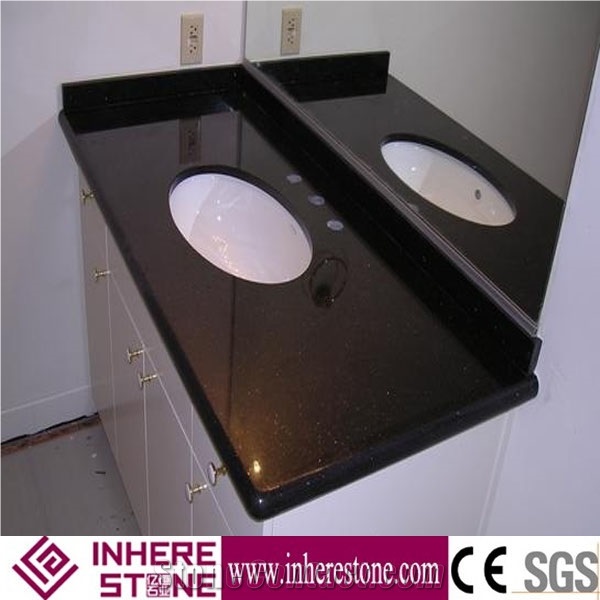 India Galaxi Black Granite Custom Vanity Tops, Nero Star Galaxi Bathroom Countertops, India Black Gold Granite Good Price