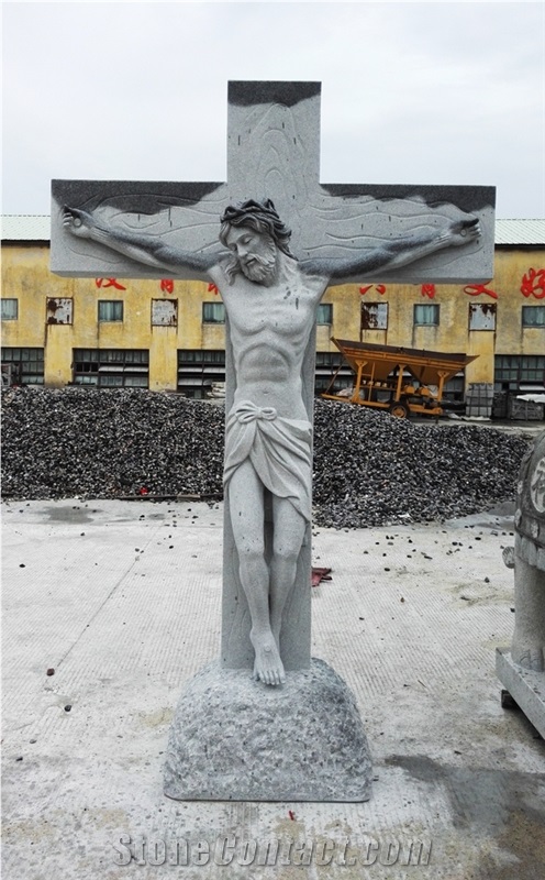 Jesus Carving Stone Sculpture, Grey Granite Monument & Tombstone
