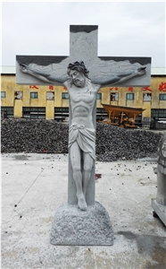 Jesus Carving Stone Sculpture, Grey Granite Monument & Tombstone
