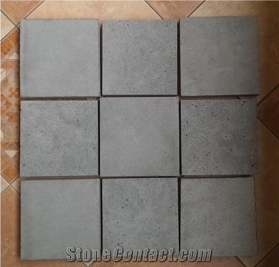 China Black Basalt Bush Hammered Lava Stone Tile, Hainan Black Panel Wall Floor Covering Exterior Building Material Gofar