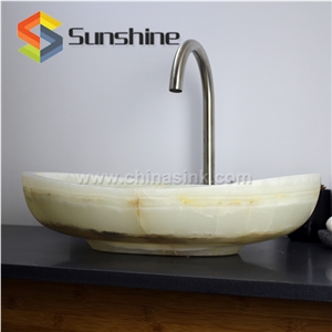 Pure White Onyx Top Mounted Vessel Basin