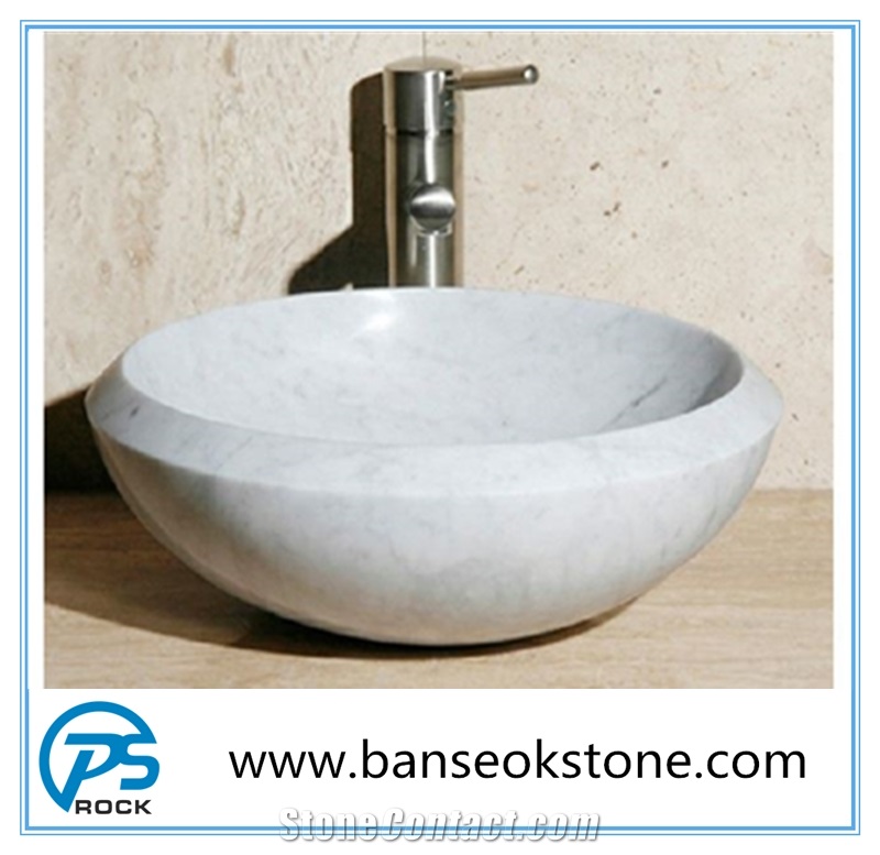 Carrara White Marble Sink Indoor Bathroom Stone Sink & Wash Basin