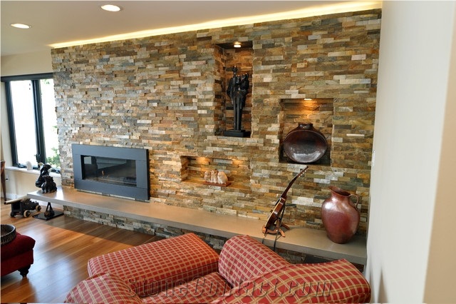 China Dark Rustic Slate Stacked Stone/Culture Stone /Ledge Stone for Feature Wall Cladding/ Walling Panel/ Loose Stone for Fireplace Surround Decoration