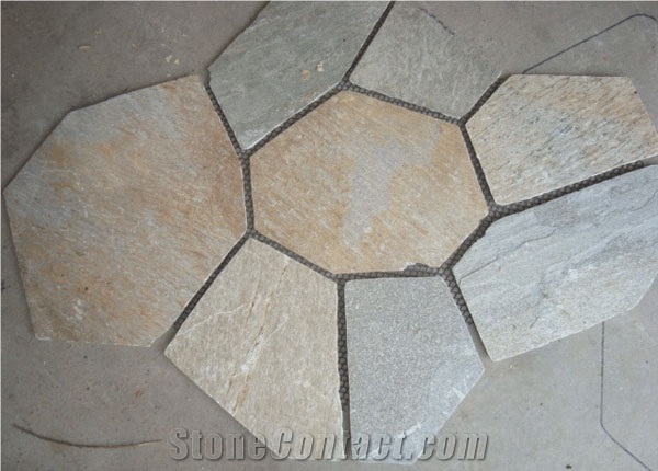 China Rustic Slate Random Flagstone Pavers for Road /Beige Slate Irregular Flagstones for Exterior Stone Floor Paving
