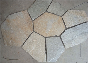 China Rustic Slate Random Flagstone Pavers for Road /Beige Slate Irregular Flagstones for Exterior Stone Floor Paving
