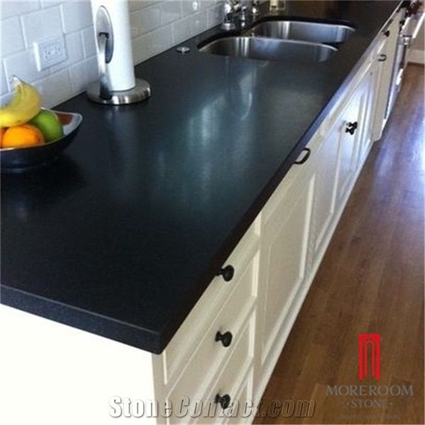 Artificial Engineered Pure Black Quartz Stone Kitchen Countertop