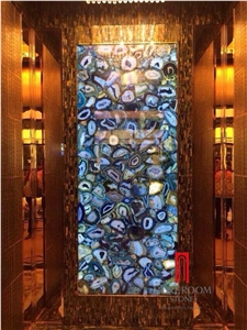 Backlit Translucent Blue Agate For Hotel Wall Decoration