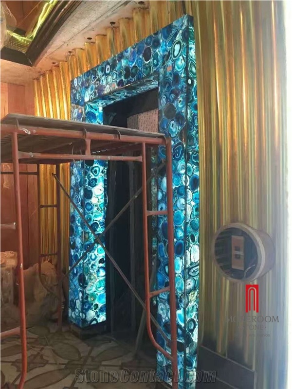 Backlit Translucent Blue Agate For Hotel Wall Decoration