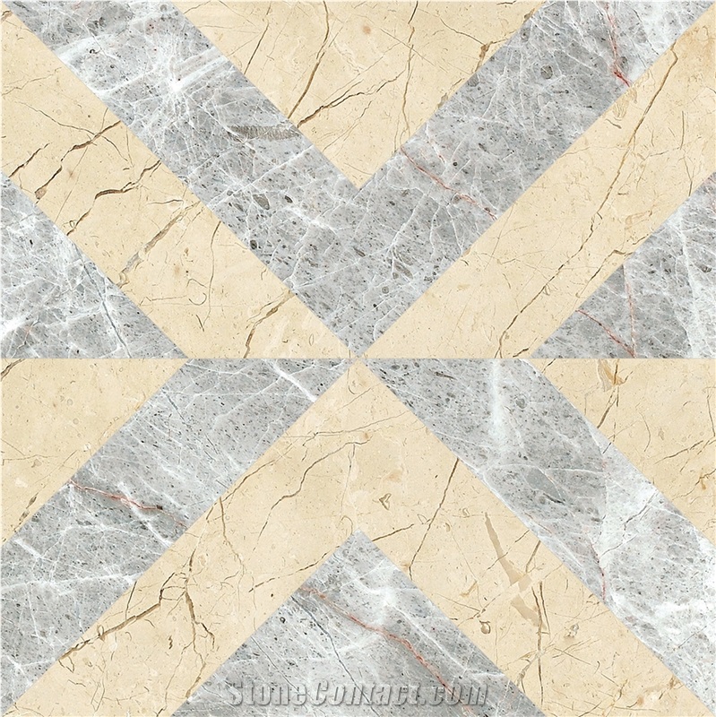 Beige and Black Marble Cross Pattern Floor & Background Wall Composite Marble Tile