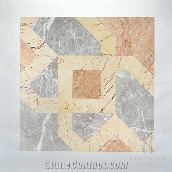 Beige Marble Grey Marble Flower Tiles Design Waterjet Artistic Inset Marble Panel