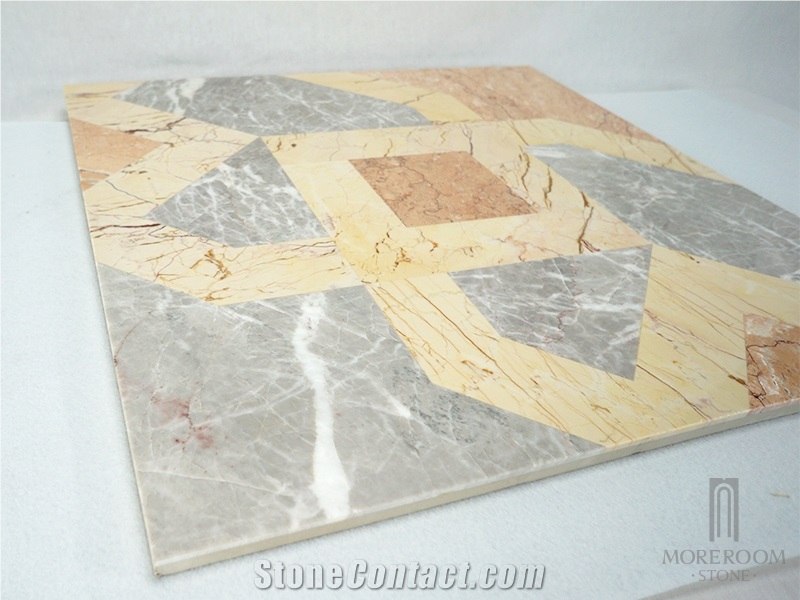 Beige Marble Grey Marble Flower Tiles Design Waterjet Artistic Inset Marble Panel