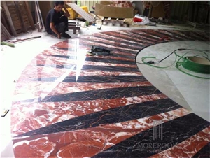 Big Size Red Marble and Beige Marble and Black Marble Flower Pattern Composite Waterjet Medallion