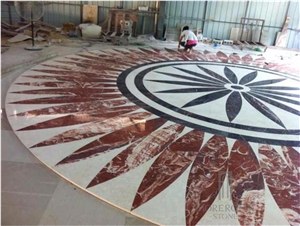 Big Size Red Marble and Beige Marble and Black Marble Flower Pattern Composite Waterjet Medallion