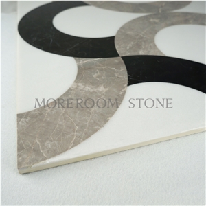 Chinese White Marble,Black Marble Composited Marble Waterjet Medallion