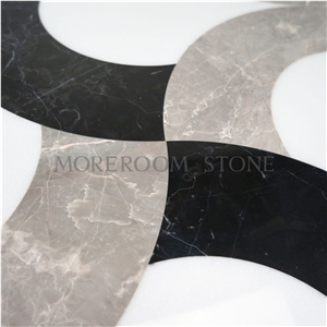 Chinese White Marble,Black Marble Composited Marble Waterjet Medallion