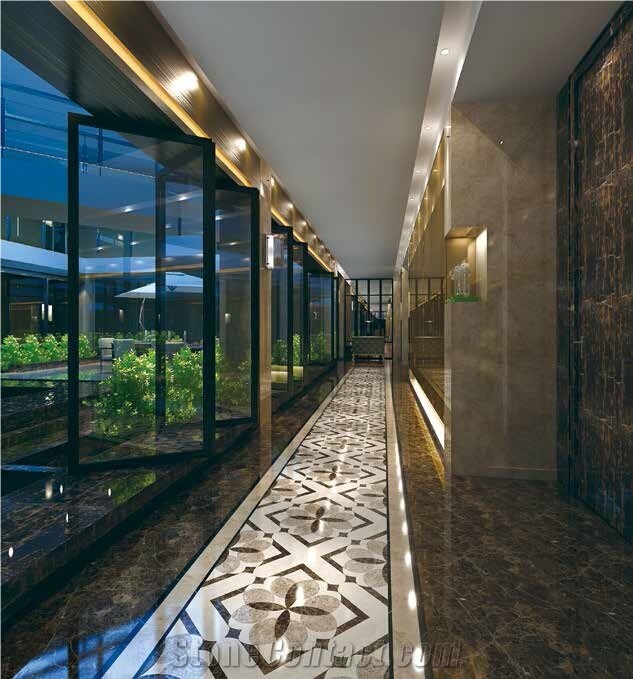 Crema Marfil Marble Flower Tiles Design Marble Medallion Composite Tile for Hotel