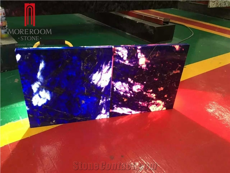 Luxury Backlite Translucent Blue Onyx Wall Tile, Blue Stone Laminated Glass